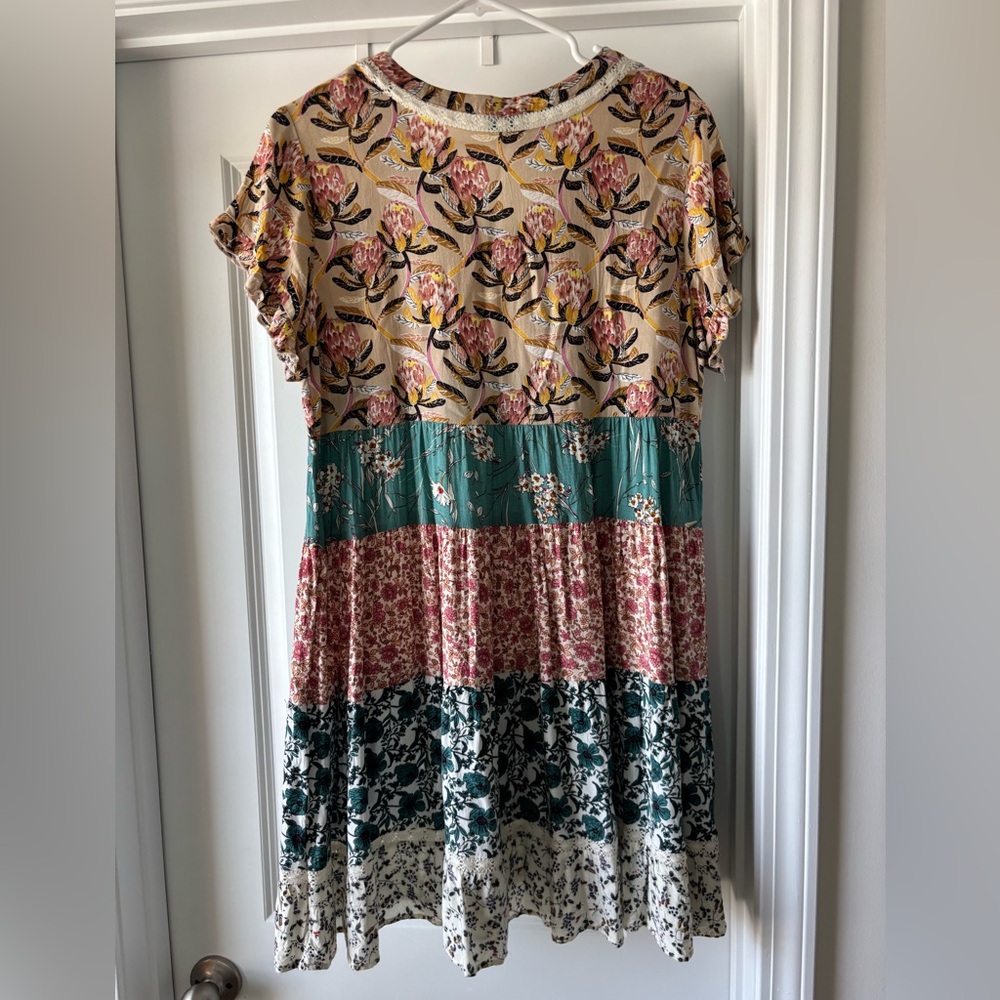 Grace & Lace Tiered Floral Dress - Beige, Teal, Pink - Picture 2 of 7